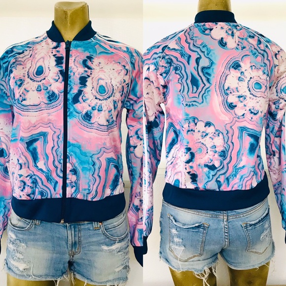 ADIDAS Rare GEODE Agate Marble Print JACKET Child Size S - Picture 3 of 16